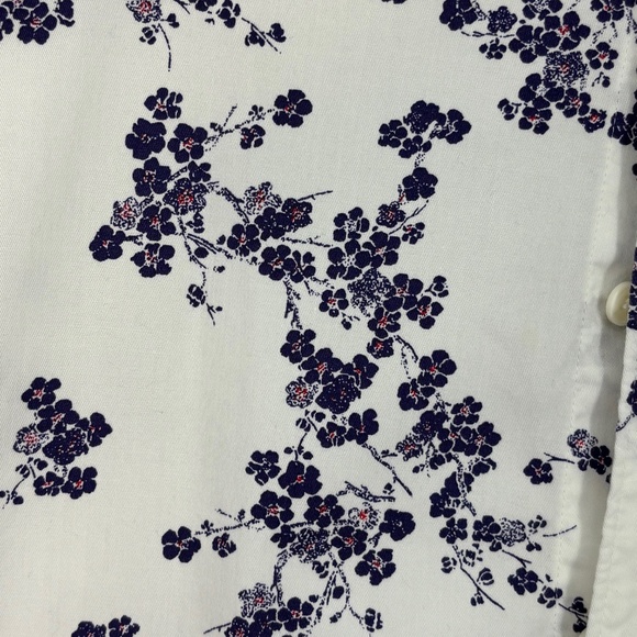 Superdry Mens XL Button Up Shirt White Blue Purple Floral Modal Cotton Short Slv - Picture 3 of 9